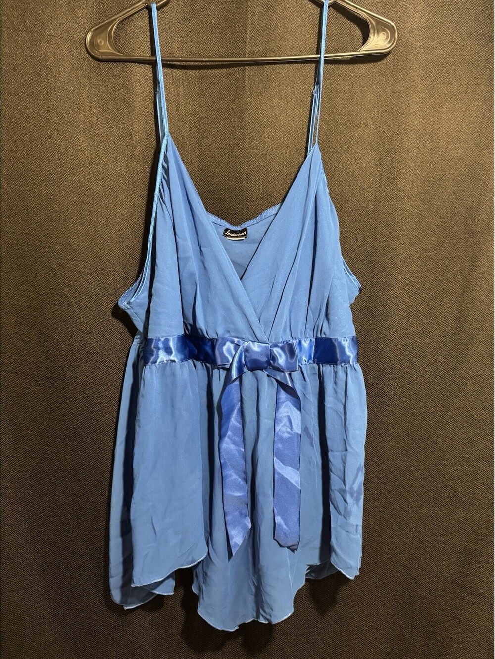 Vintage Y2K Frederick’s of Hollywood 3X Blue Chiffon Babydoll Satin Bow